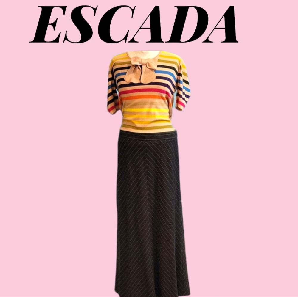 Escada Navy Pinstripe A-Line Skirt - Picture 8 of 8